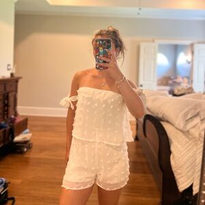 White Off-Shoulder Dress with Textured Dots